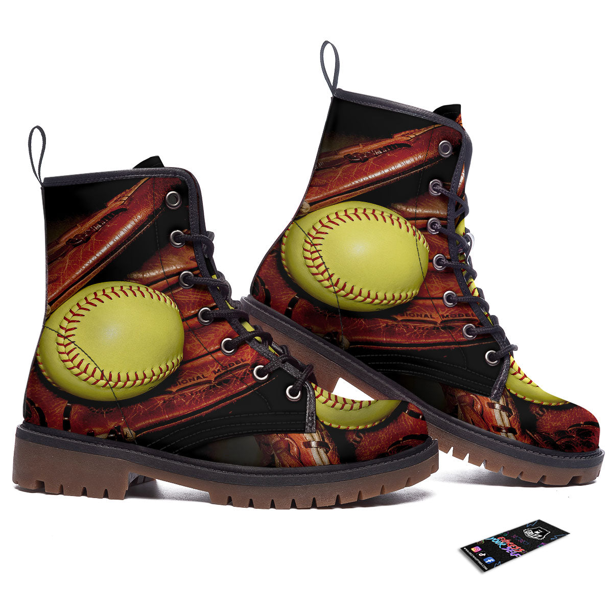 Softball Yellow Print Work Boots-grizzshop