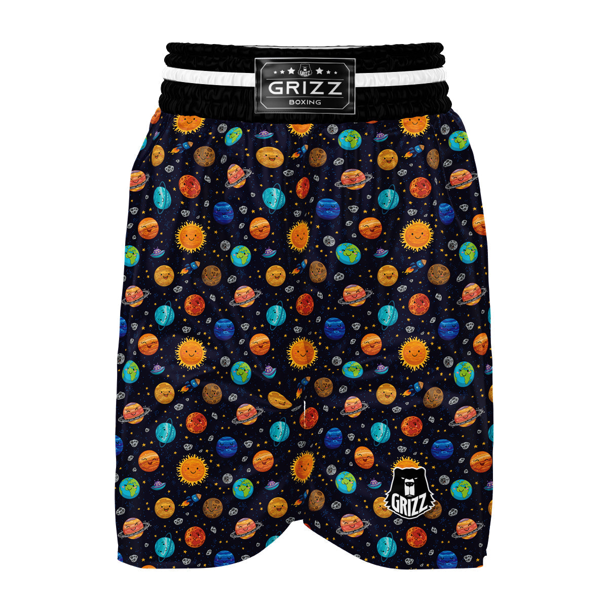 Solar System And Cute Planet Print Pattern Boxing Shorts-grizzshop