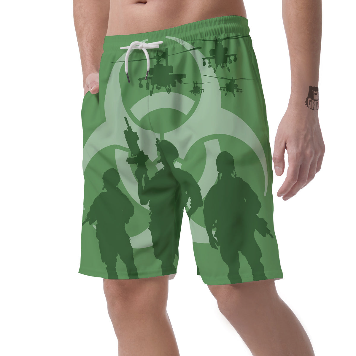 Soldiers And Biohazard Print Men's Shorts-grizzshop