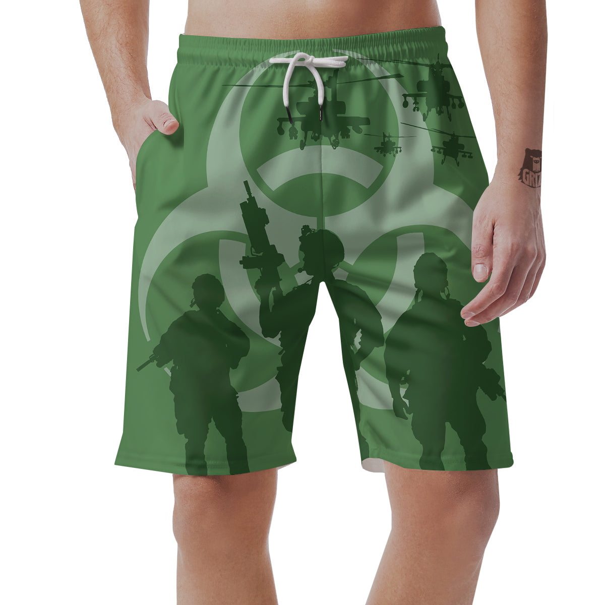 Soldiers And Biohazard Print Men's Shorts-grizzshop