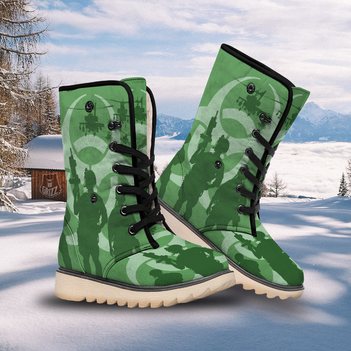 Soldiers And Biohazard Print Snow Boots-grizzshop