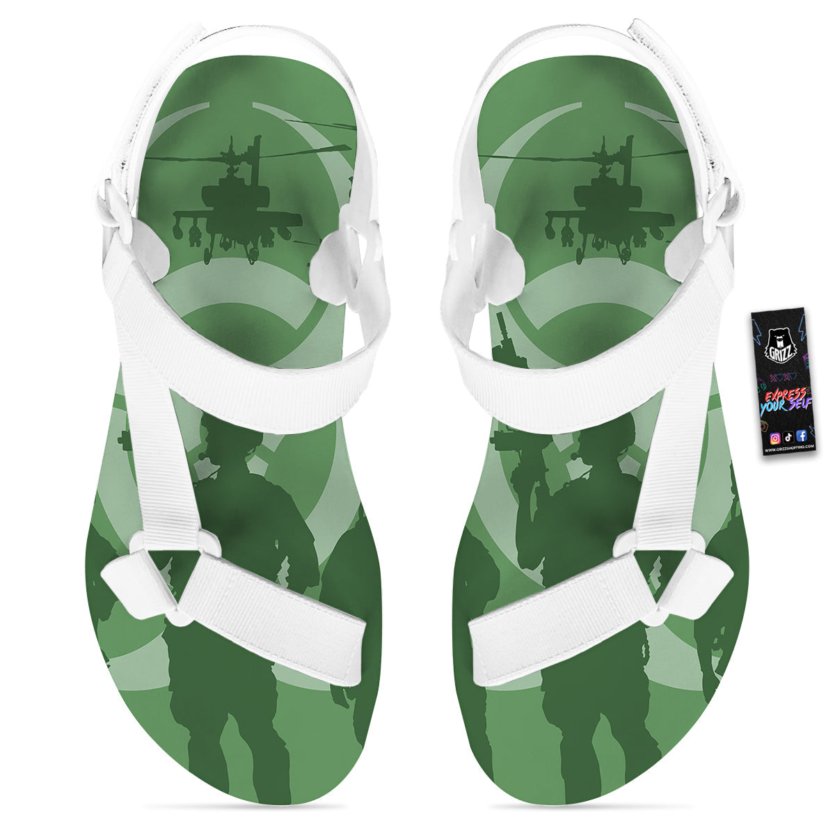 Soldiers And Biohazard Print White Open Toe Sandals-grizzshop