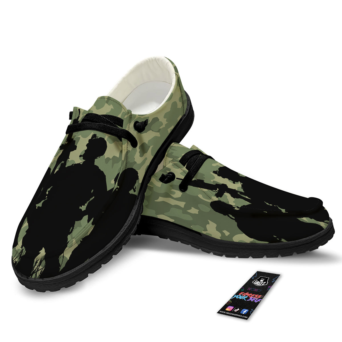 Soldiers And Camouflage Print Black Loafers-grizzshop