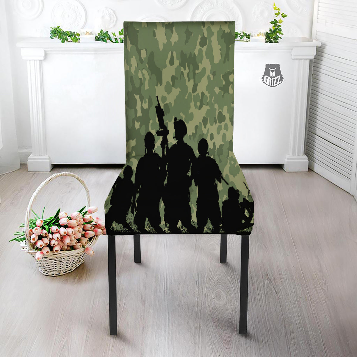 Soldiers And Camouflage Print Dining Chair Slipcover-grizzshop
