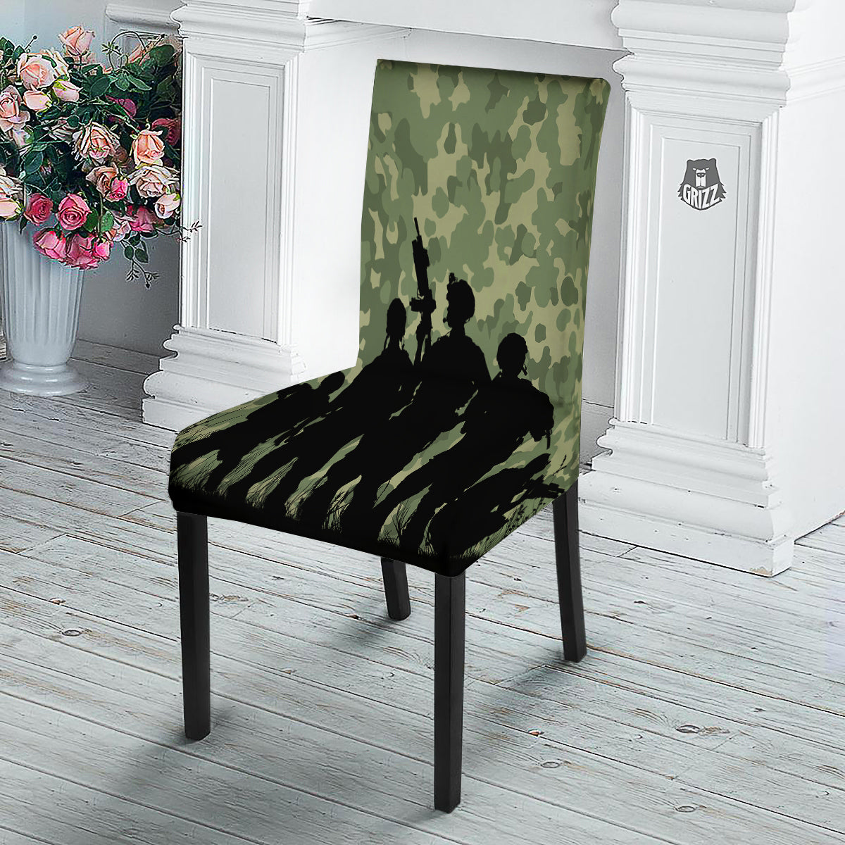 Soldiers And Camouflage Print Dining Chair Slipcover-grizzshop