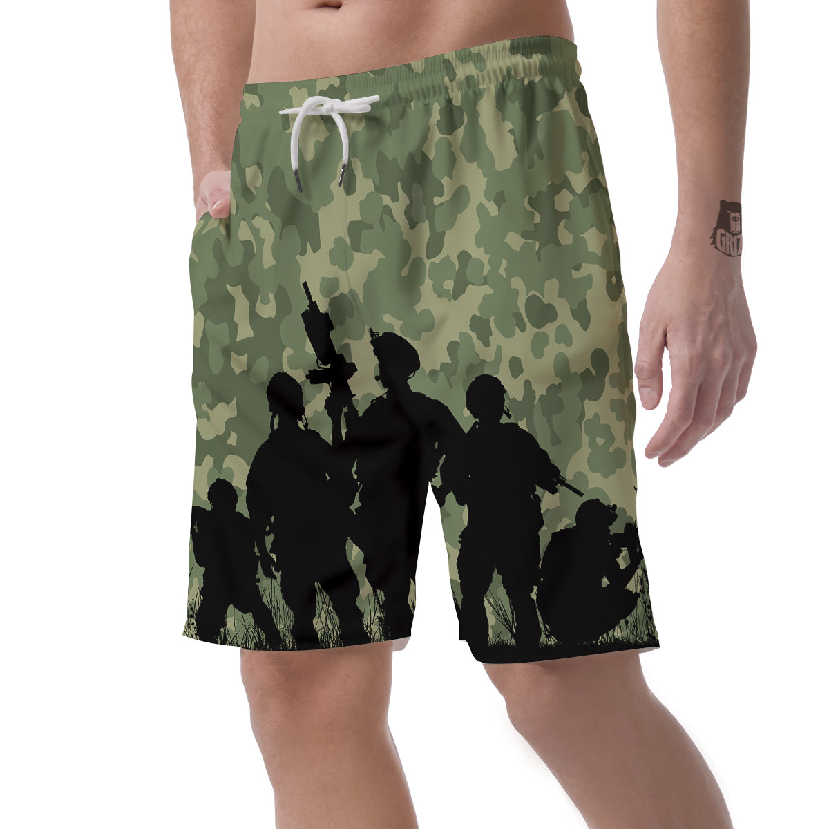 Soldiers And Camouflage Print Men's Shorts-grizzshop
