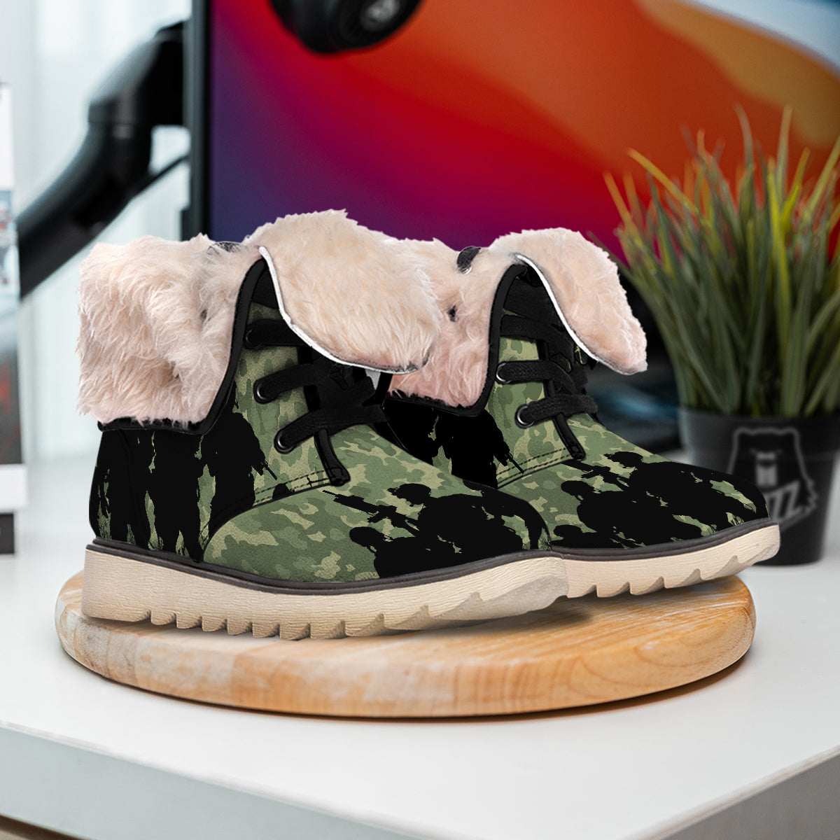 Soldiers And Camouflage Print Snow Boots-grizzshop
