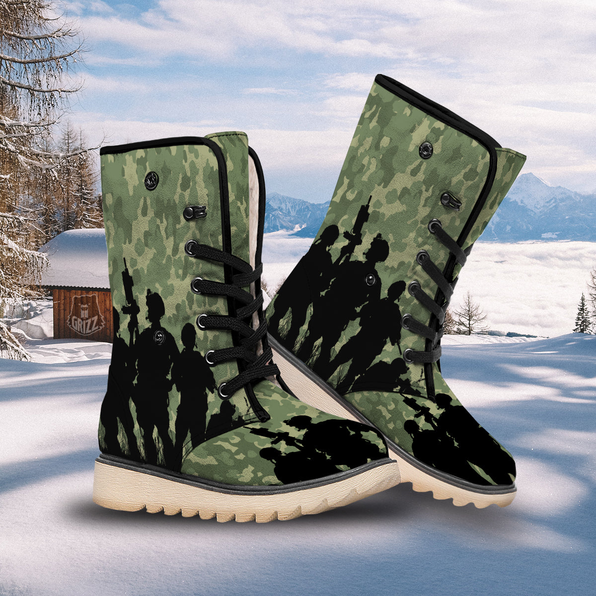 Soldiers And Camouflage Print Snow Boots-grizzshop
