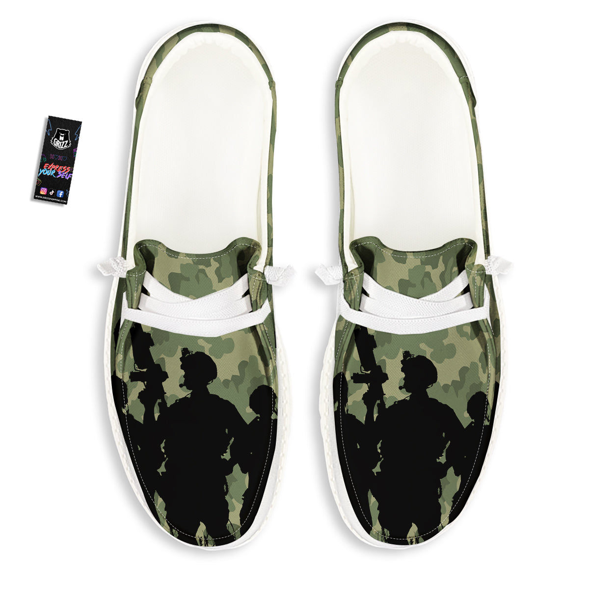 Soldiers And Camouflage Print White Loafers-grizzshop