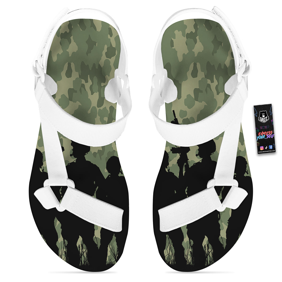 Soldiers And Camouflage Print White Open Toe Sandals-grizzshop