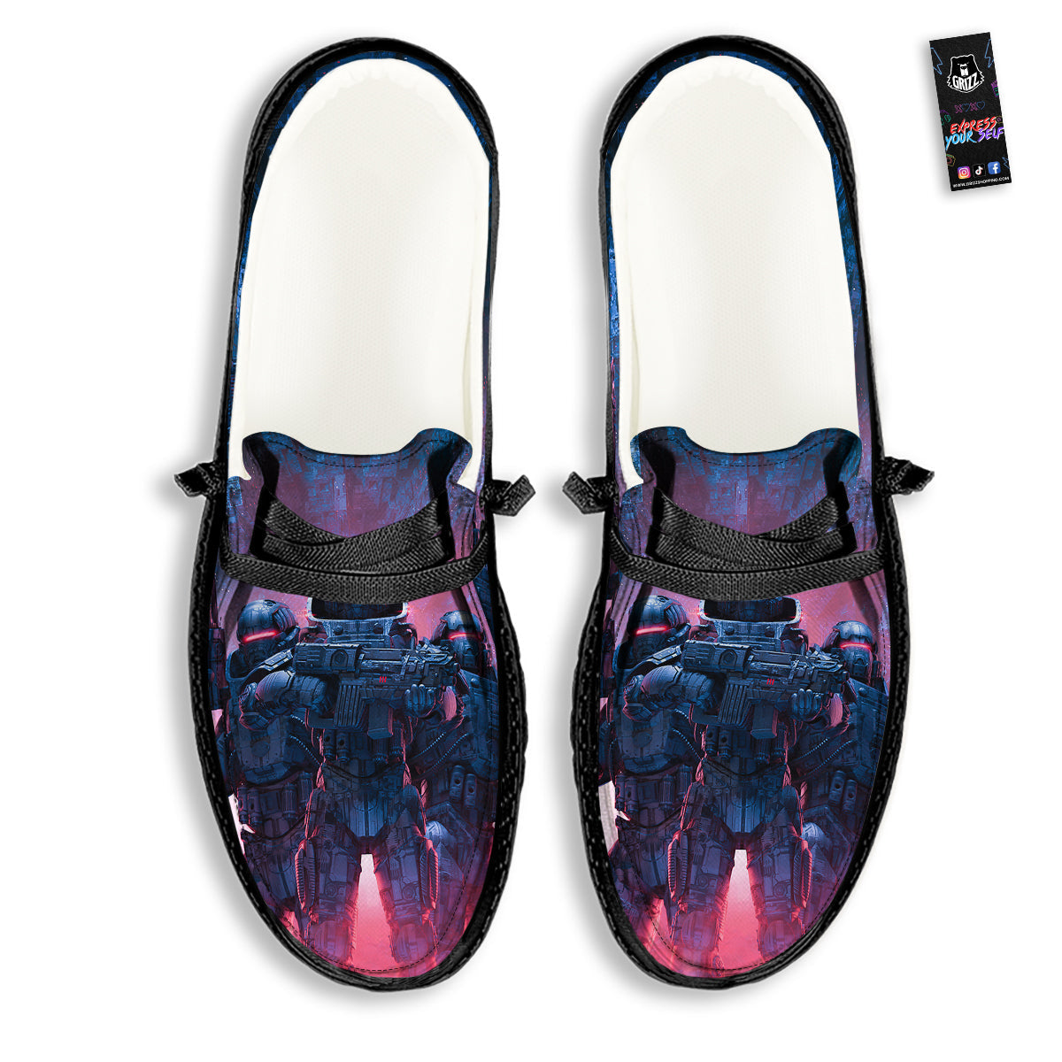 Soldiers Cyberpunk Print Black Loafers-grizzshop