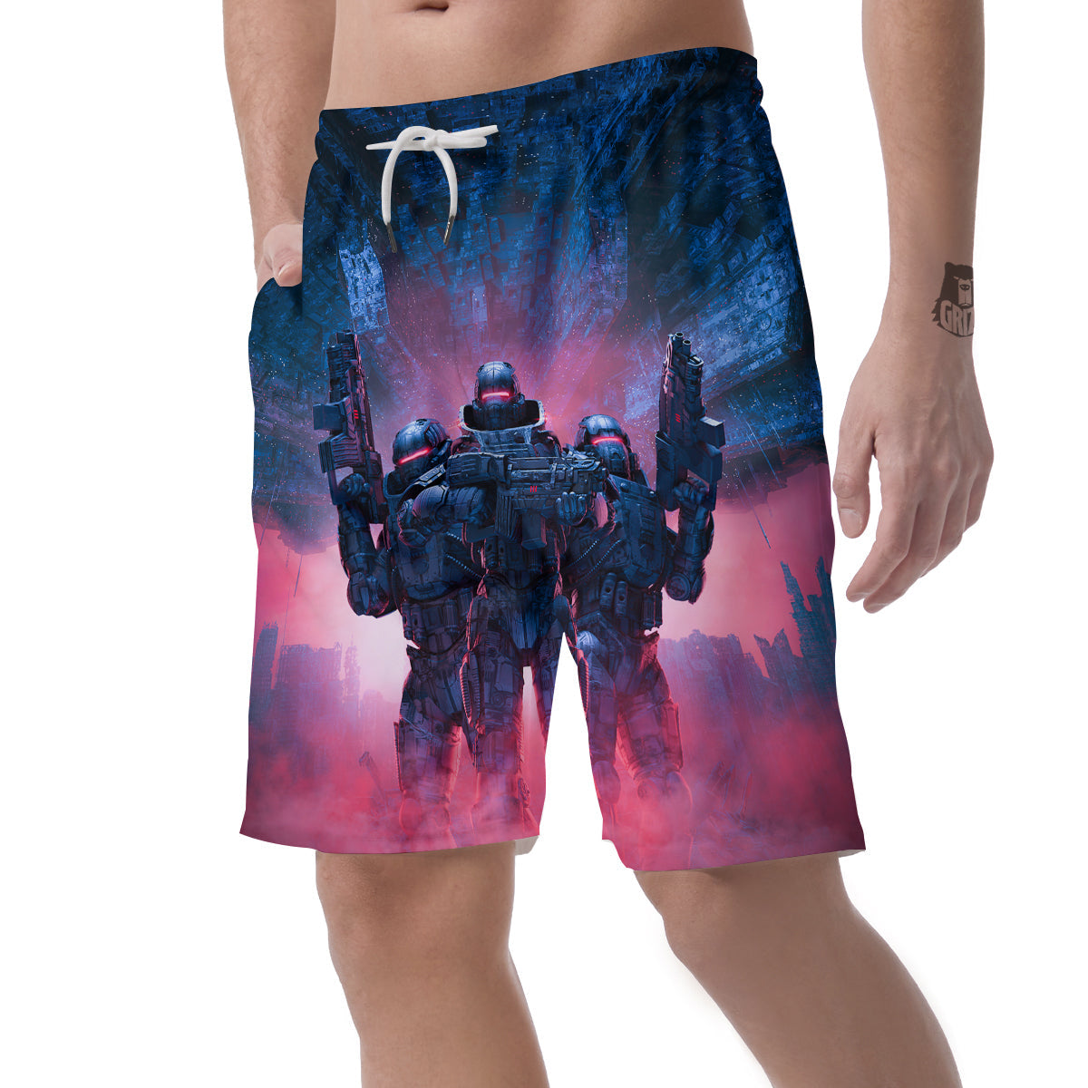 Soldiers Cyberpunk Print Men's Shorts-grizzshop