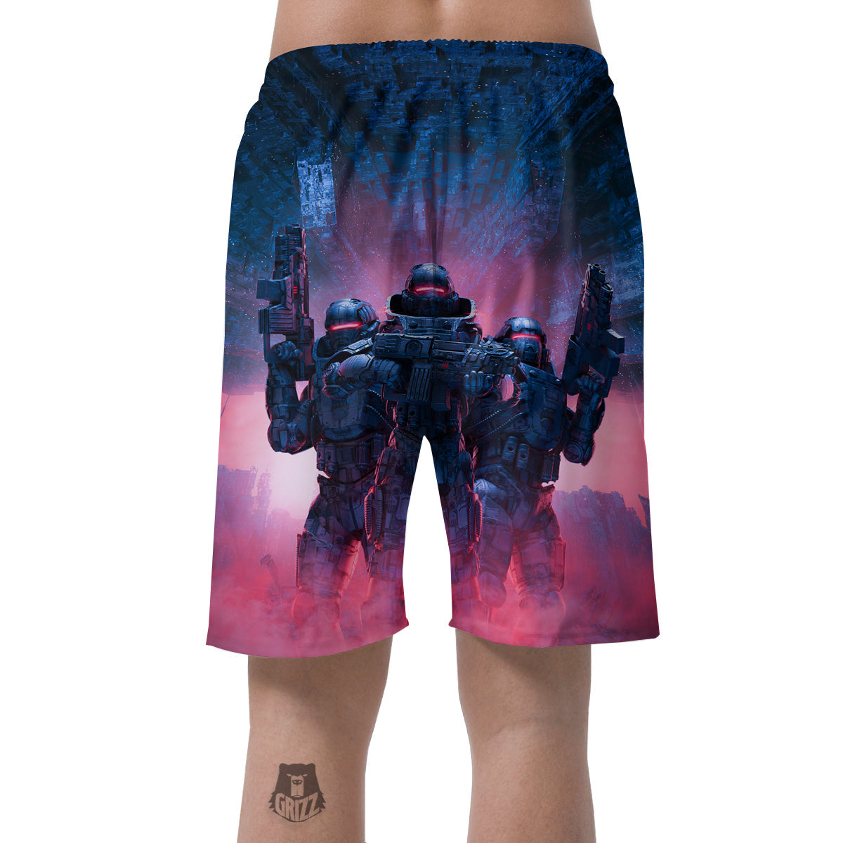 Soldiers Cyberpunk Print Men's Shorts-grizzshop