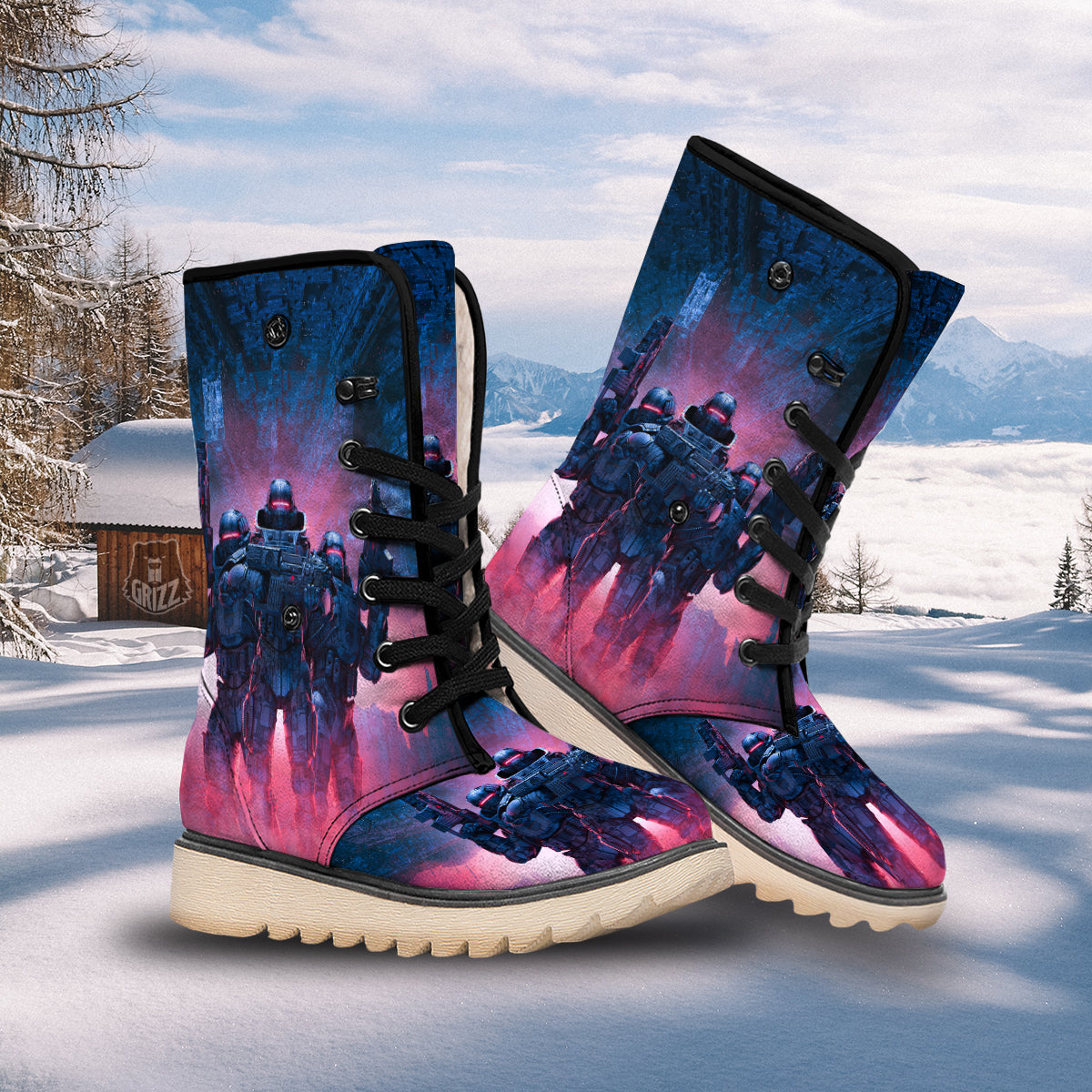 Soldiers Cyberpunk Print Snow Boots-grizzshop