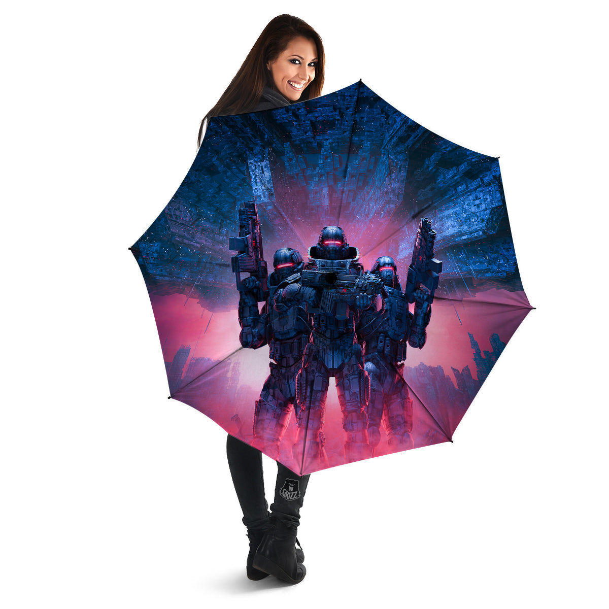 Soldiers Cyberpunk Print Umbrella-grizzshop