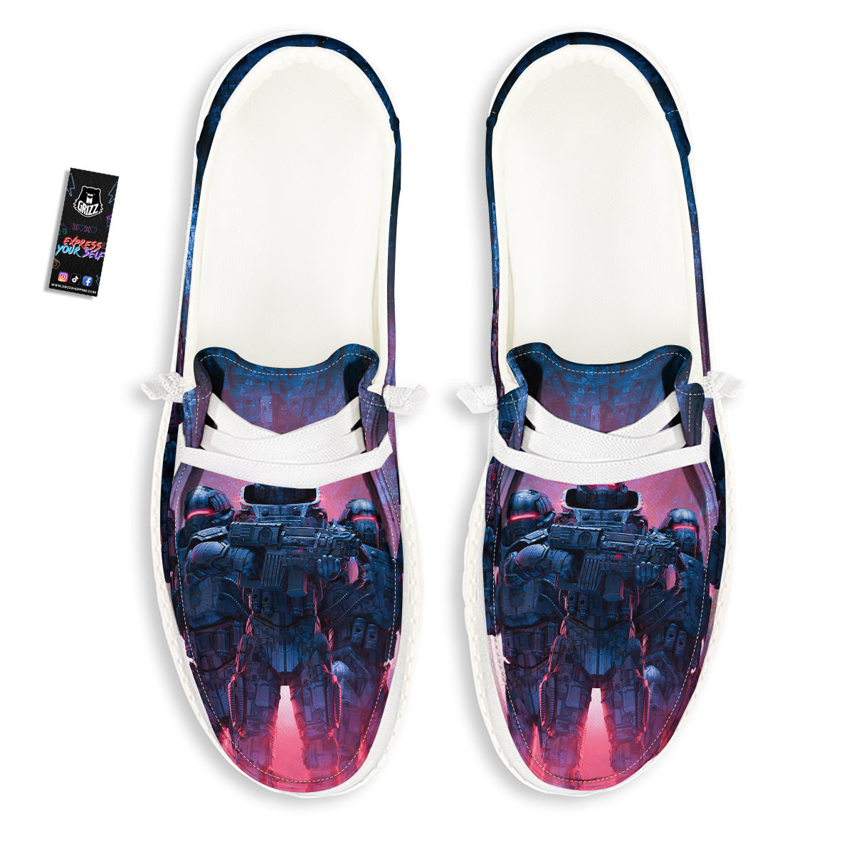 Soldiers Cyberpunk Print White Loafers-grizzshop