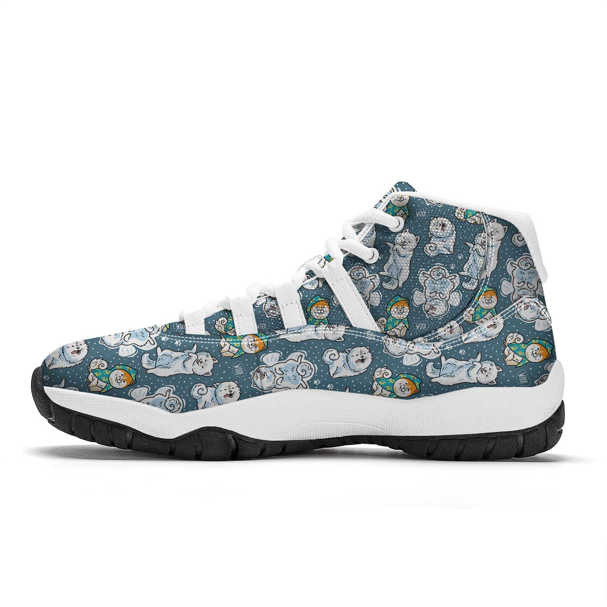 Somoyed Dog Print Pattern White Bball Shoes-grizzshop