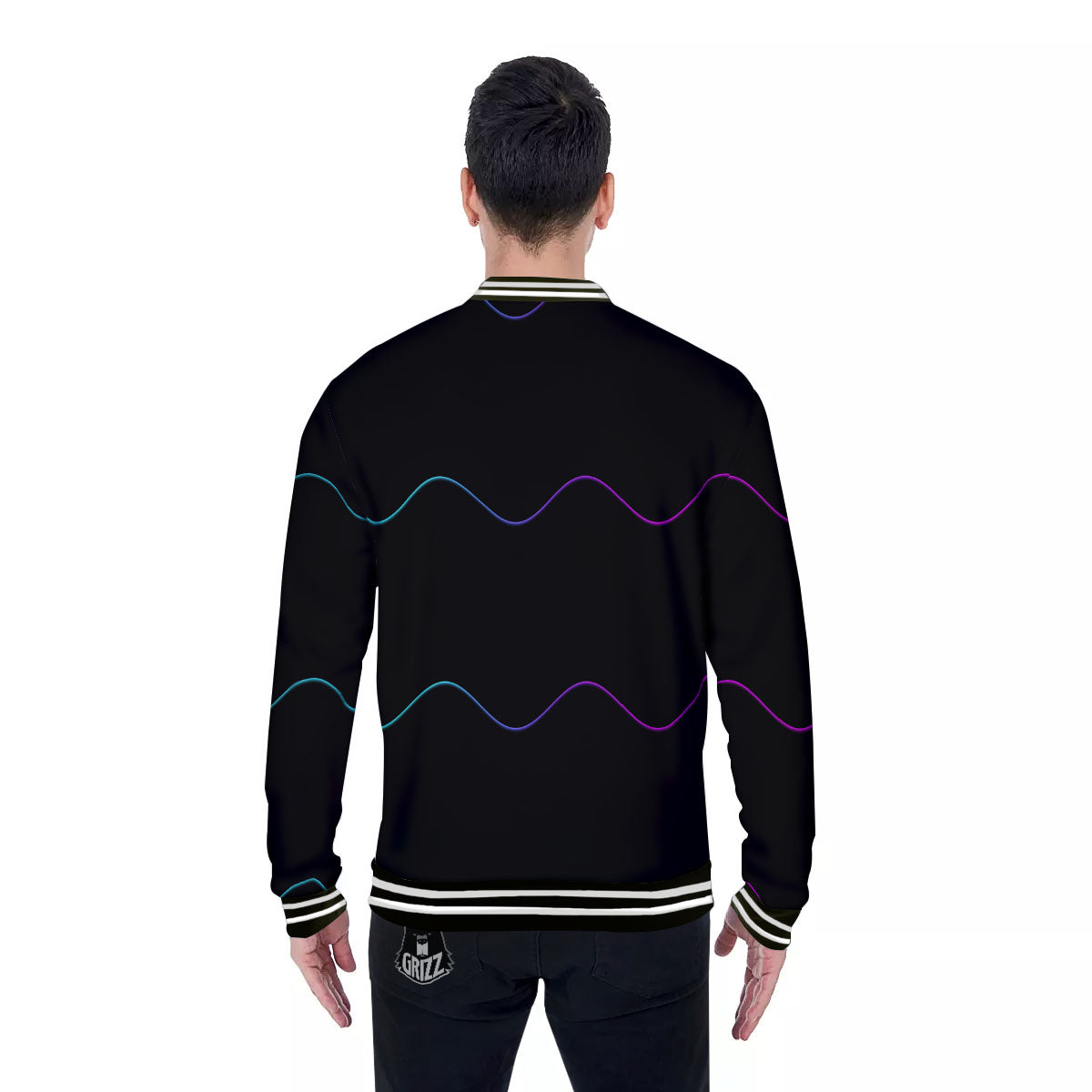 Sound Wave Teal And Purple Black Print Baseball Jacket-grizzshop