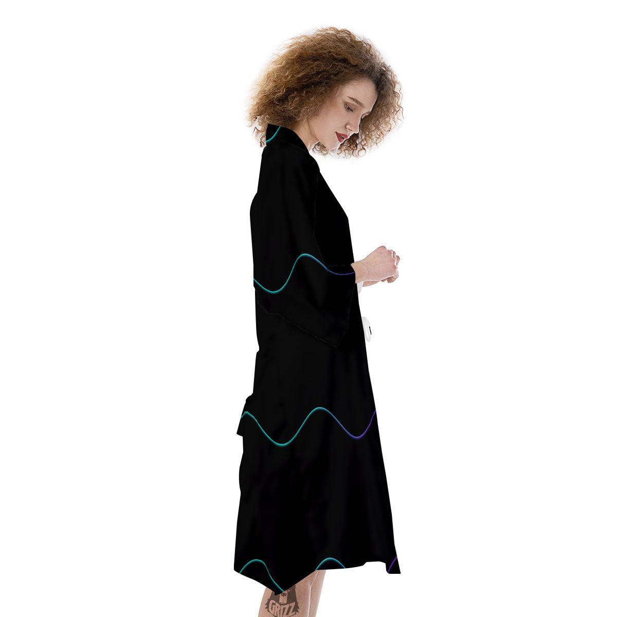 Sound Wave Teal And Purple Black Print Kimono-grizzshop