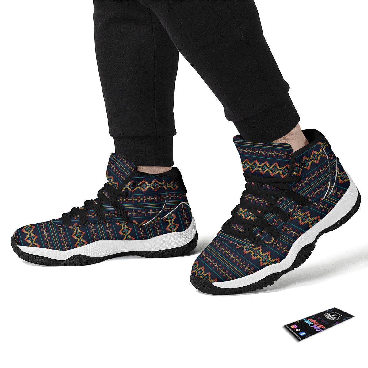 Southwest Navajo Geometric Print Pattern Black Bball Shoes-grizzshop