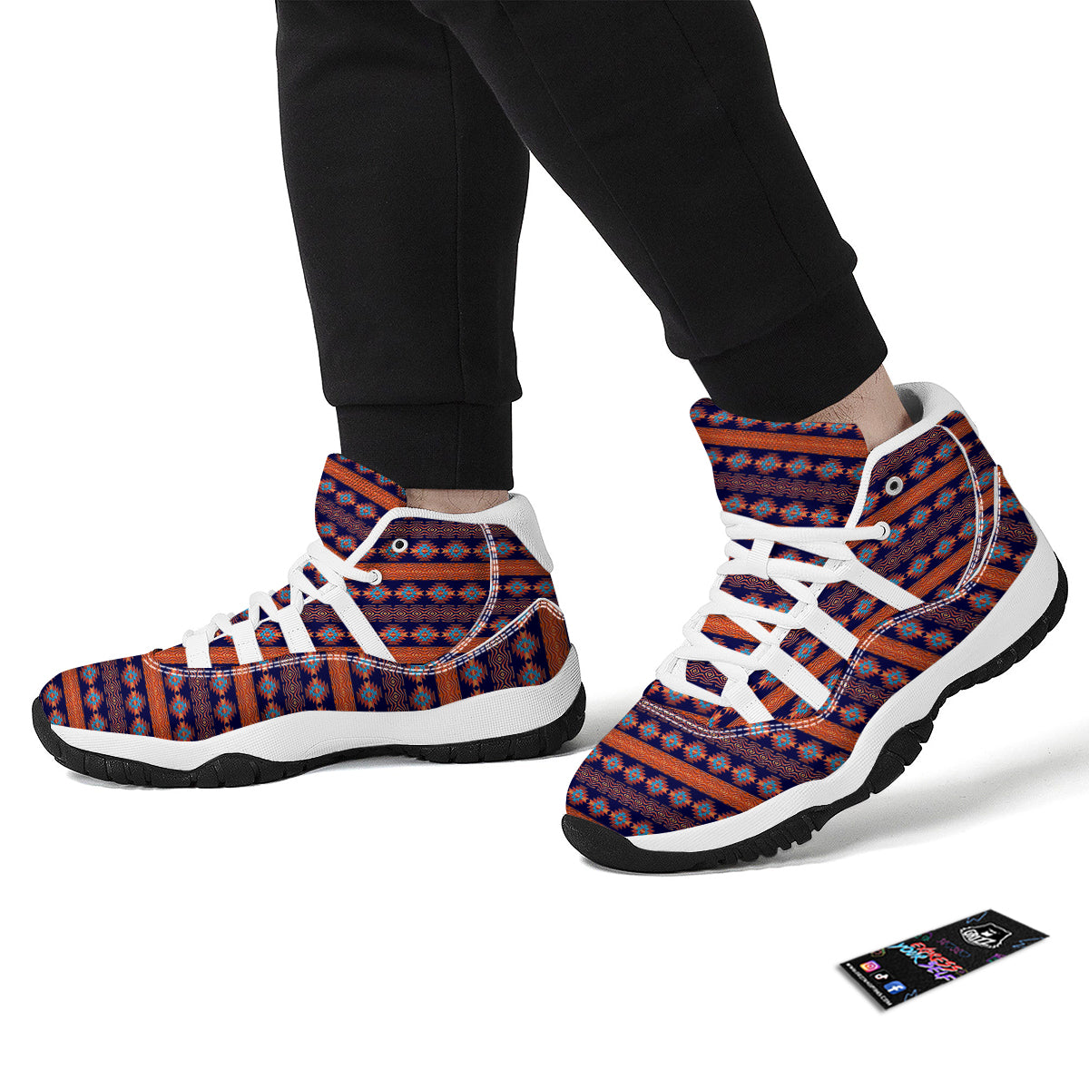 Southwest Orange And Purple Print Pattern White Bball Shoes-grizzshop