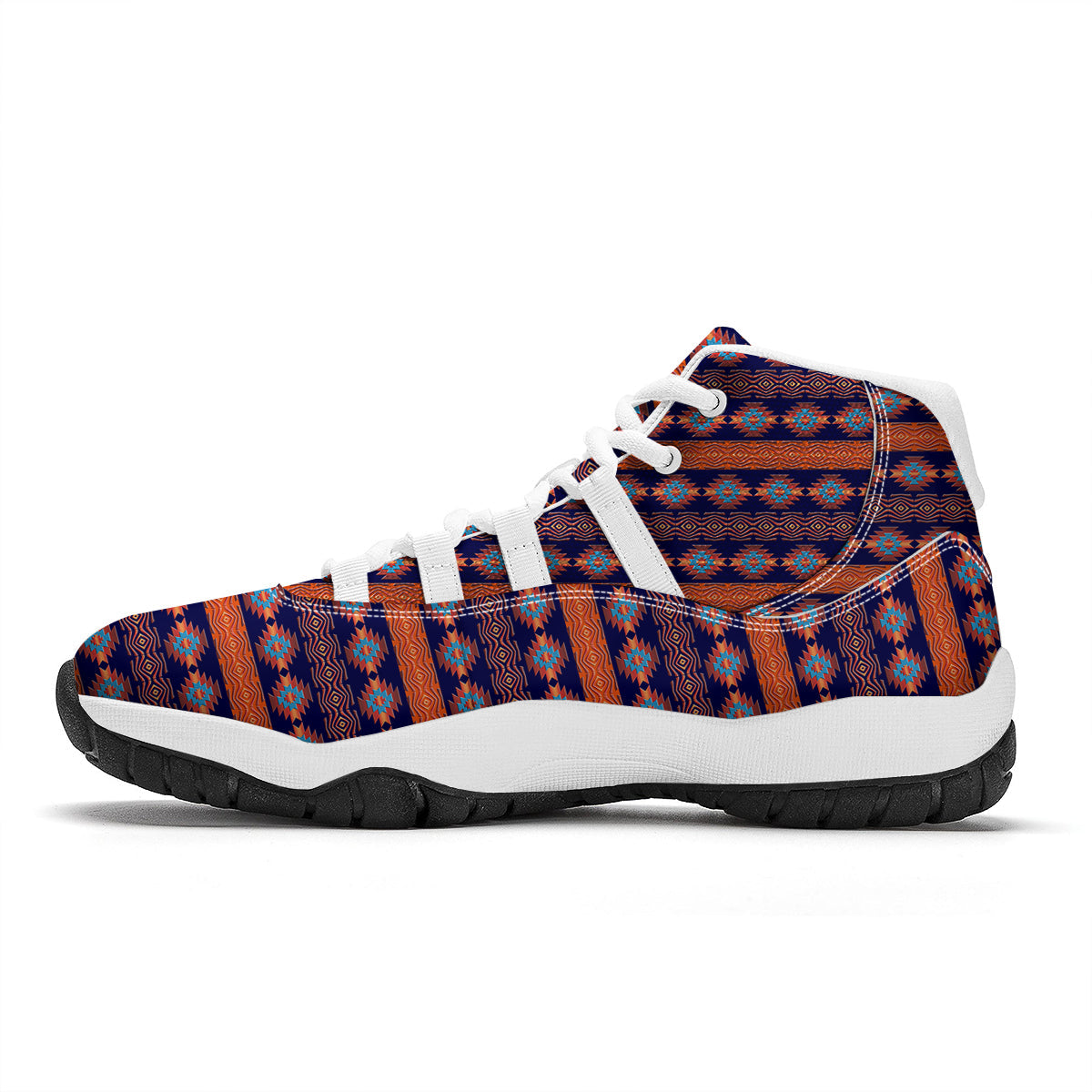 Southwest Orange And Purple Print Pattern White Bball Shoes-grizzshop