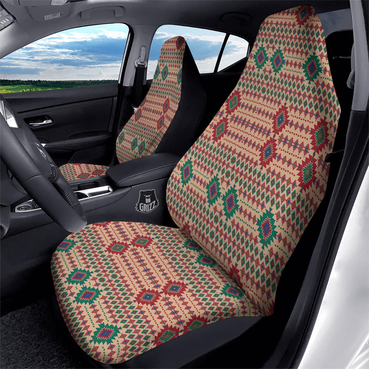 Southwestern Beige And Red Print Pattern Car Seat Covers-grizzshop