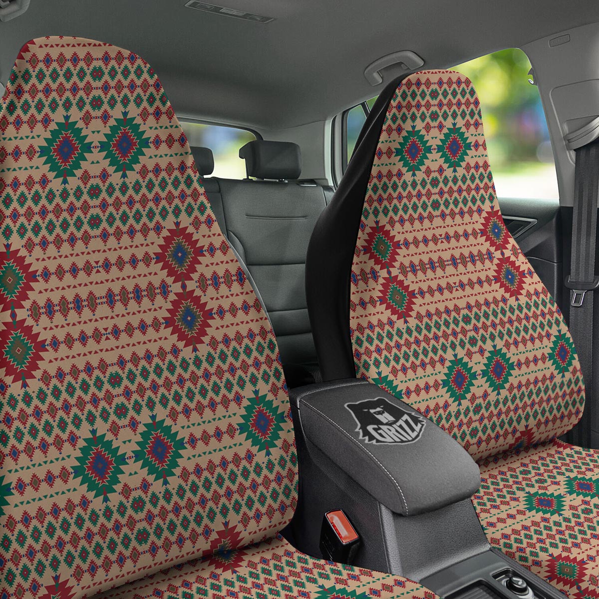 Southwestern Beige And Red Print Pattern Car Seat Covers-grizzshop