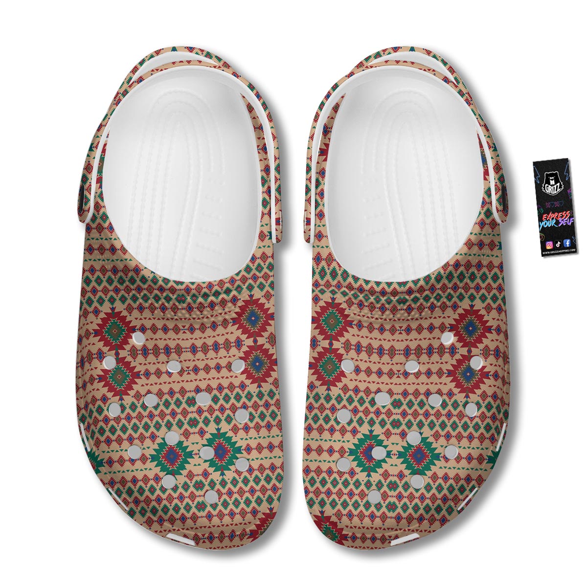 Southwestern Beige And Red Print Pattern Clog-grizzshop