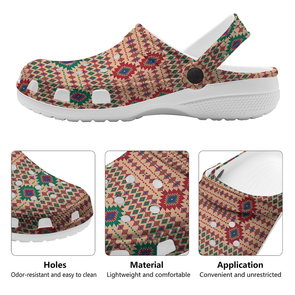 Southwestern Beige And Red Print Pattern Clog-grizzshop
