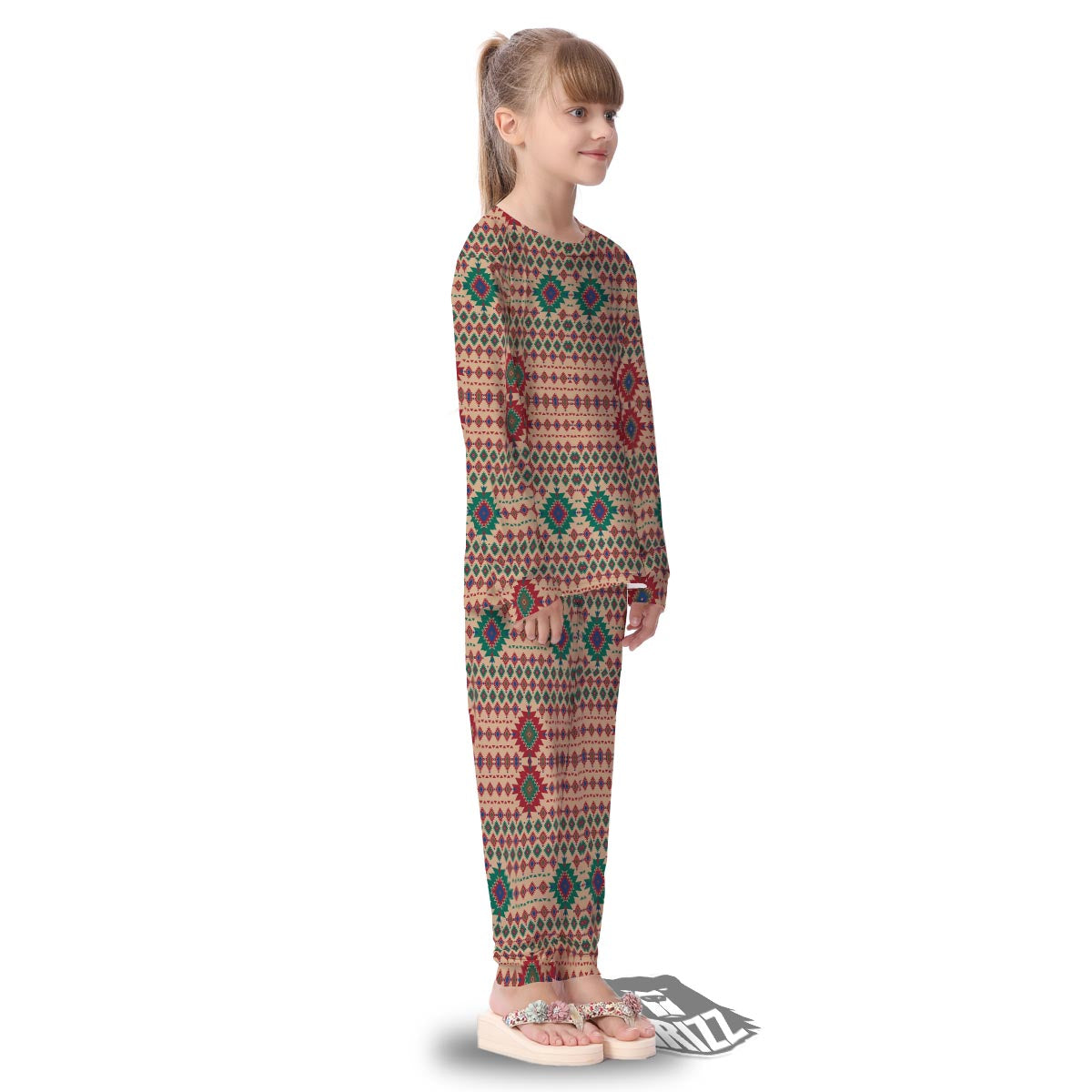 Southwestern Beige And Red Print Pattern Kid's Pajamas-grizzshop