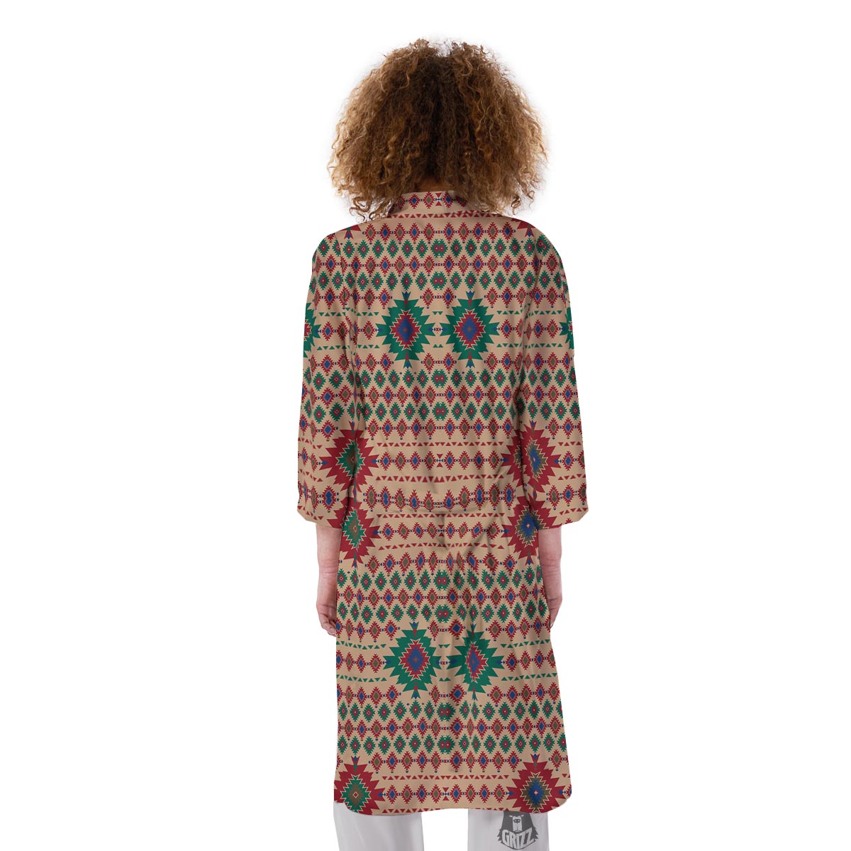 Southwestern Beige And Red Print Pattern Kimono-grizzshop