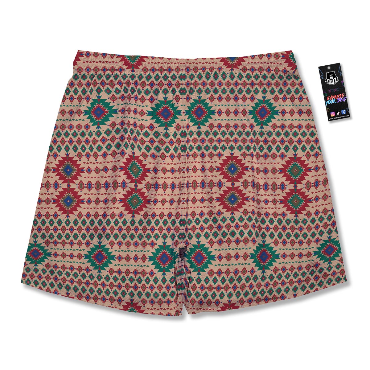 Southwestern Beige And Red Print Pattern Men's Running Shorts-grizzshop