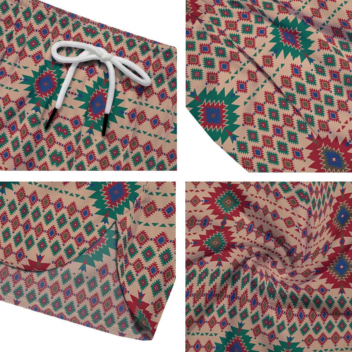 Southwestern Beige And Red Print Pattern Men's Running Shorts-grizzshop