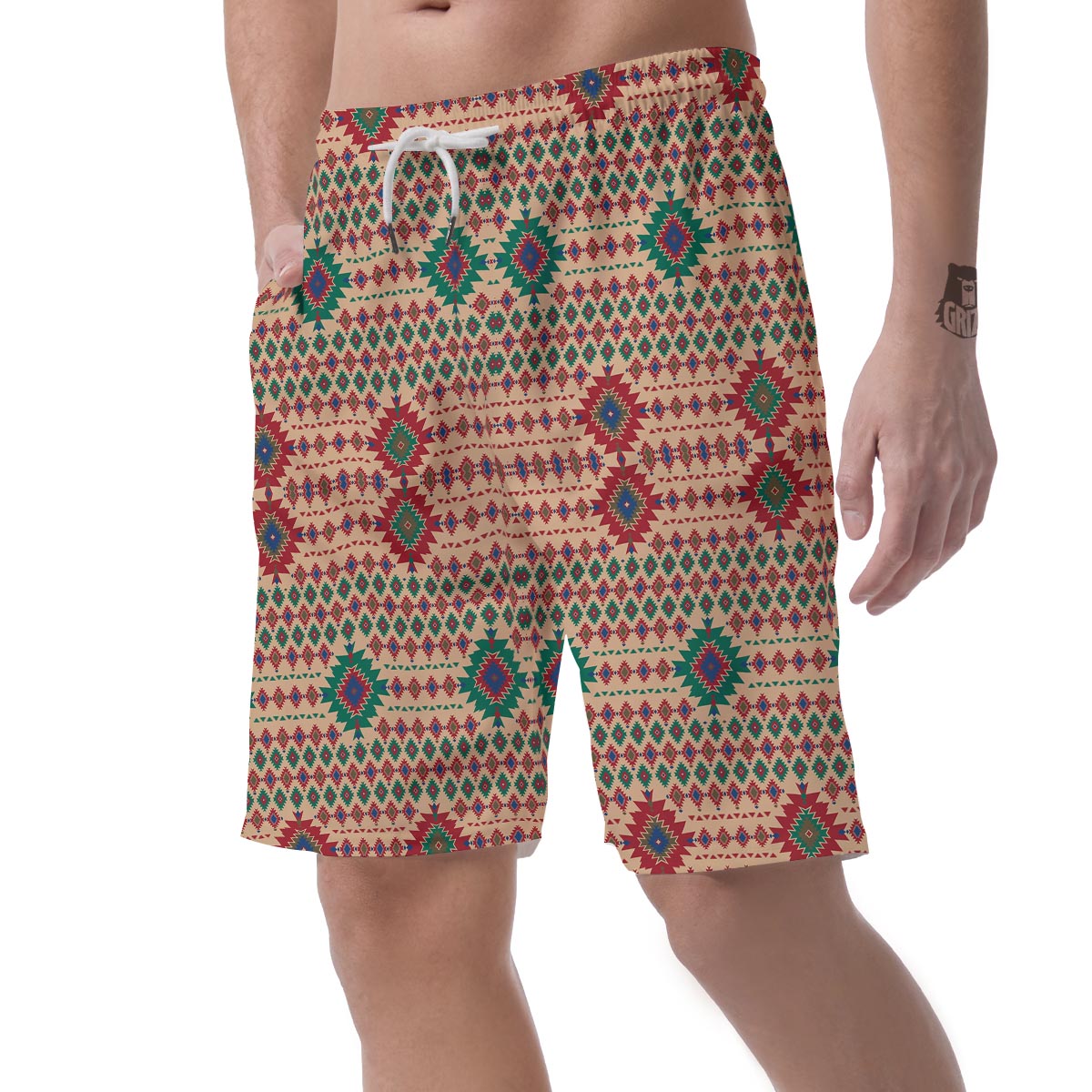 Southwestern Beige And Red Print Pattern Men's Shorts-grizzshop