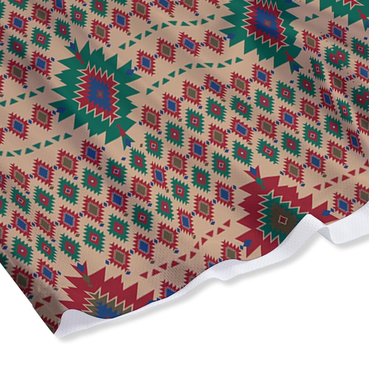 Southwestern Beige And Red Print Pattern Mesh Shorts