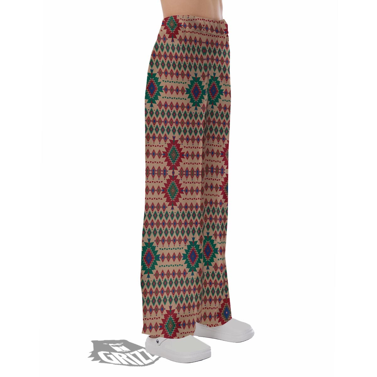 Southwestern Beige And Red Print Pattern Pajama Pants-grizzshop