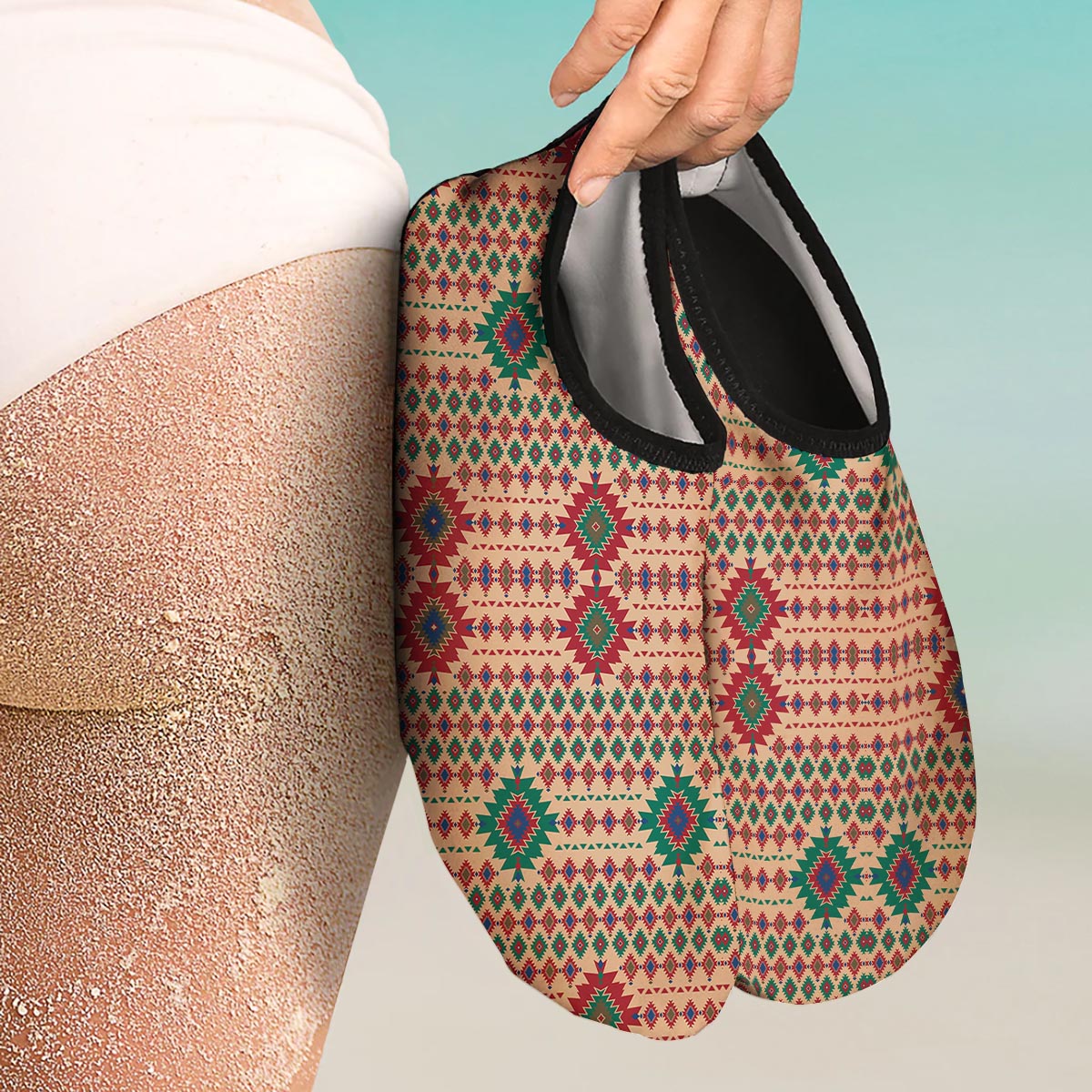 Southwestern Beige And Red Print Pattern Water Shoes-grizzshop