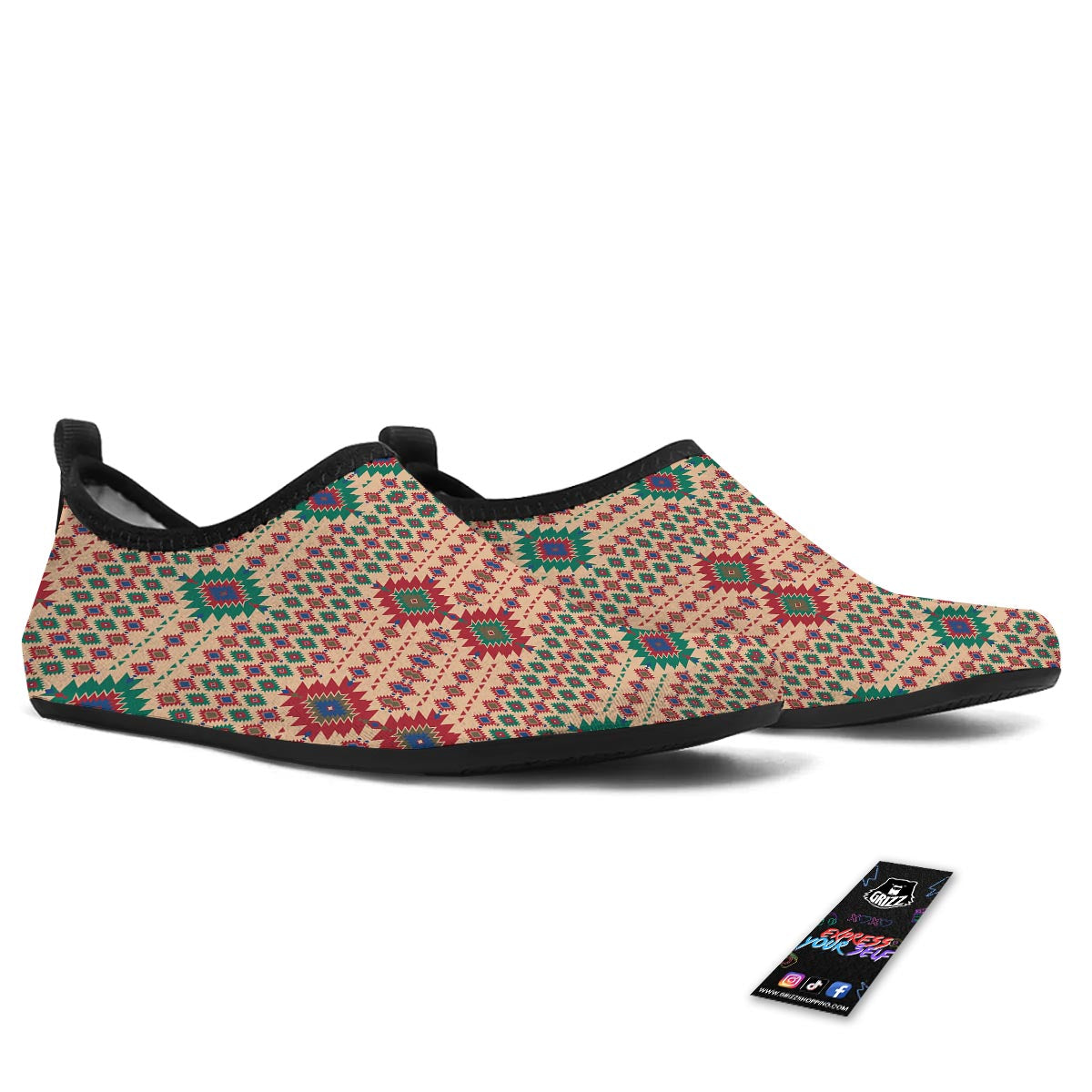 Southwestern Beige And Red Print Pattern Water Shoes-grizzshop