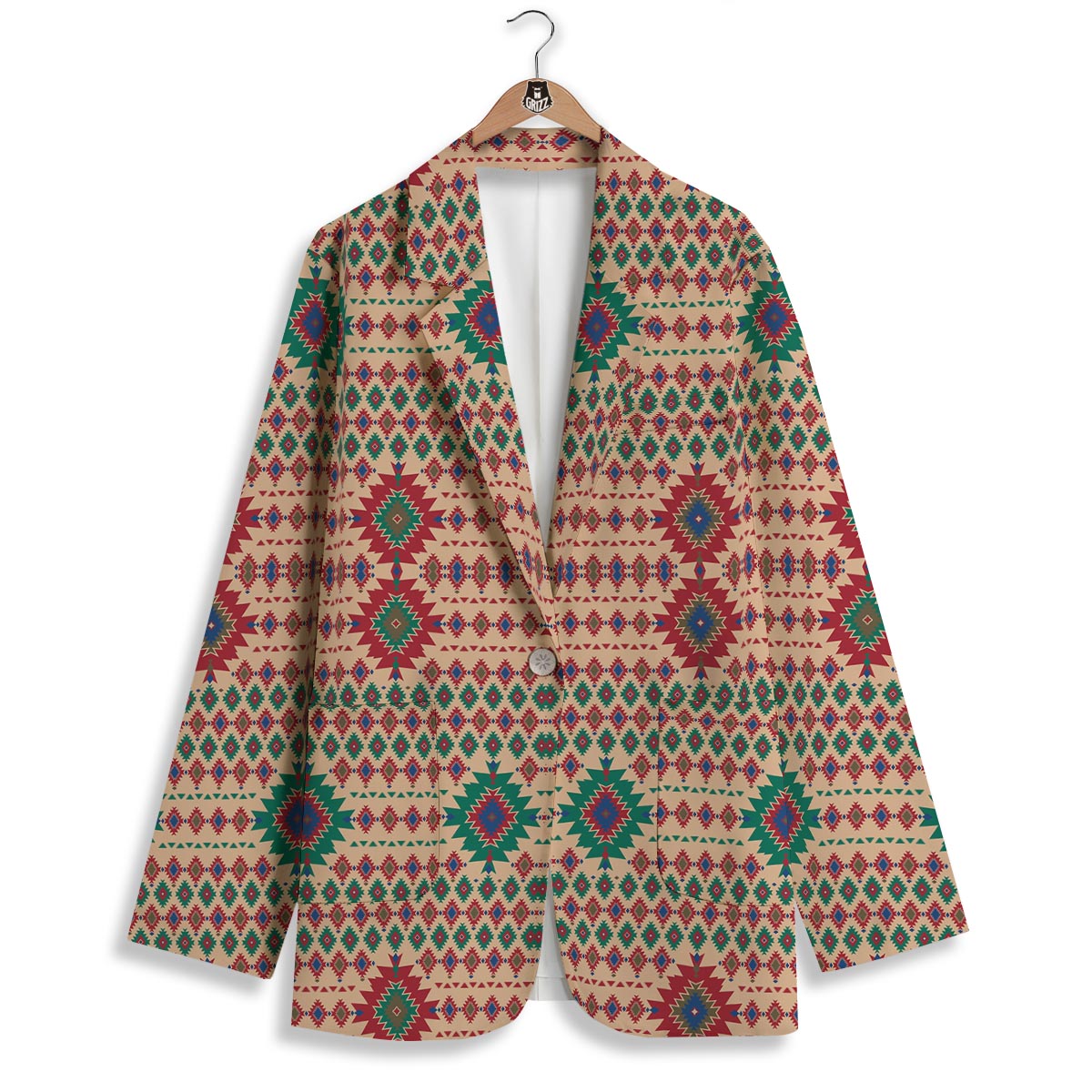 Southwestern Beige And Red Print Pattern Women's Blazer-grizzshop