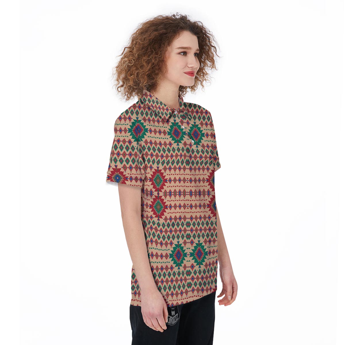 Southwestern Beige And Red Print Pattern Women's Golf Shirts-grizzshop