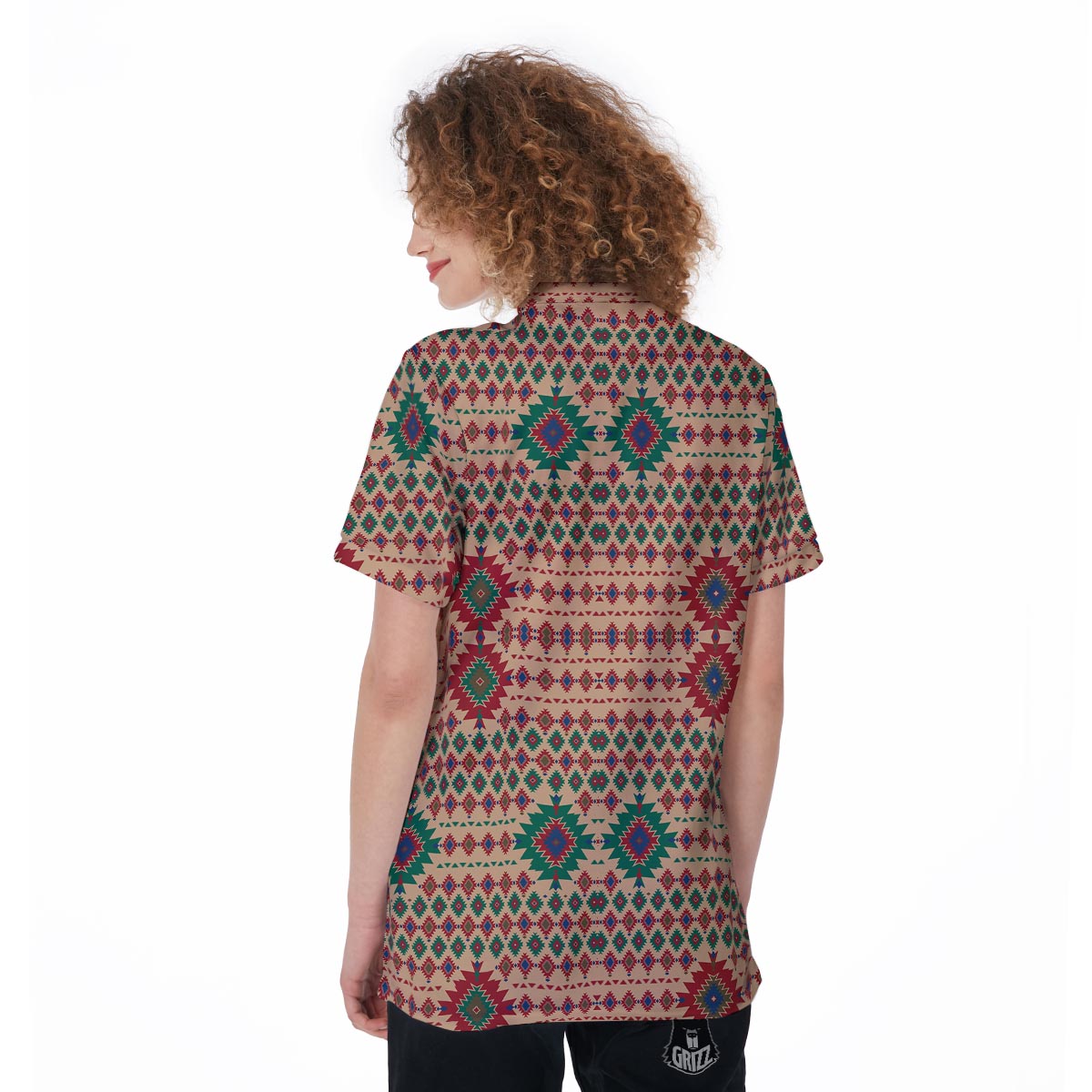 Southwestern Beige And Red Print Pattern Women's Golf Shirts-grizzshop