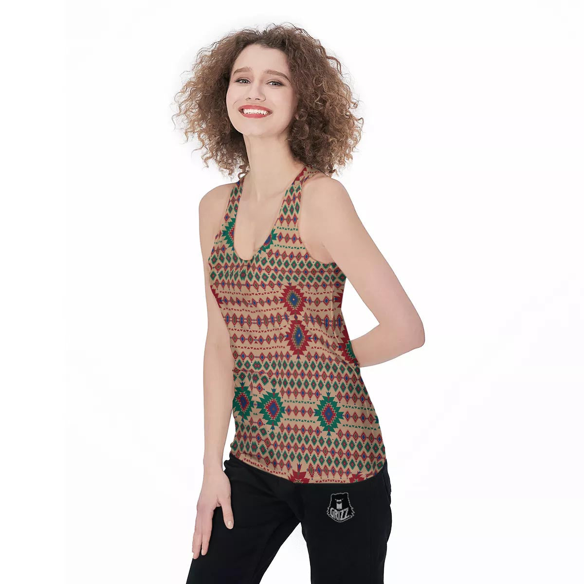 Southwestern Beige And Red Print Pattern Women's Racerback Tank Top-grizzshop