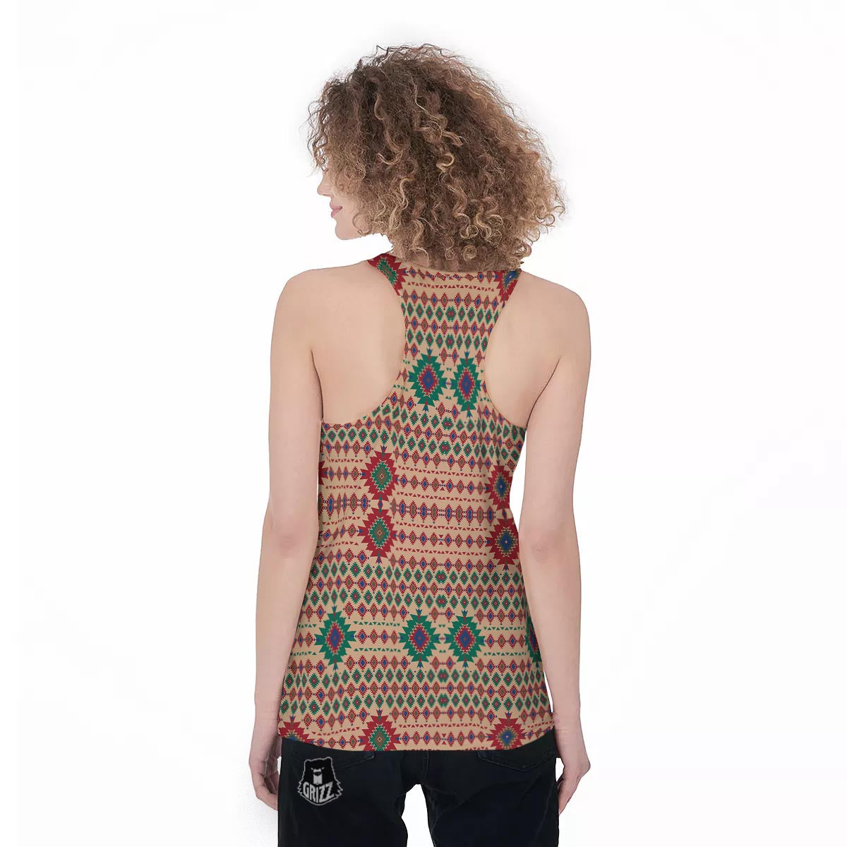 Southwestern Beige And Red Print Pattern Women's Racerback Tank Top-grizzshop