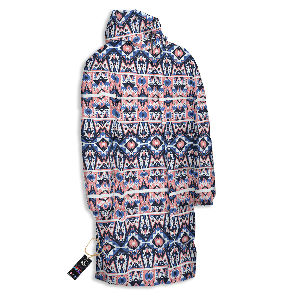 Southwestern Blue And Pink Print Pattern Long Down Jacket-grizzshop