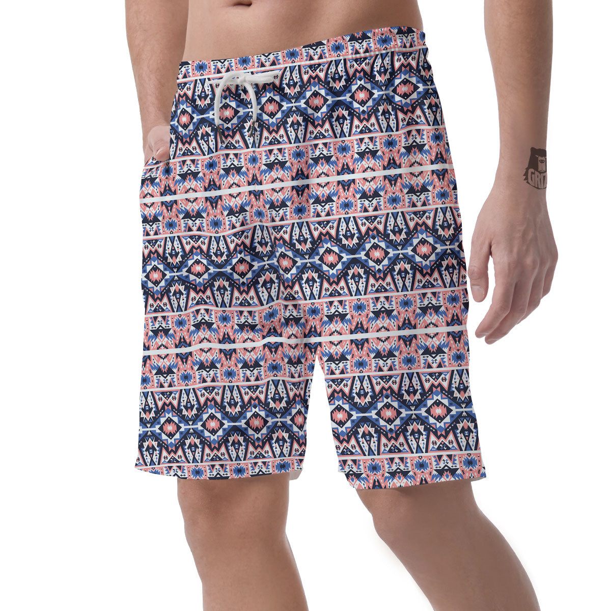 Southwestern Blue And Pink Print Pattern Men's Shorts-grizzshop
