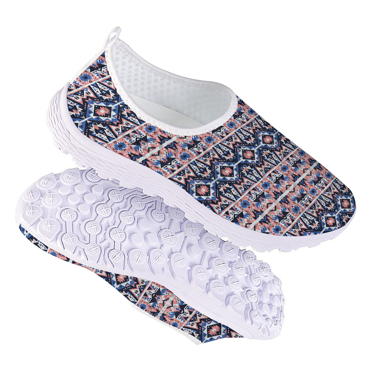 Southwestern Blue And Pink Print Pattern Nurse Shoes-grizzshop