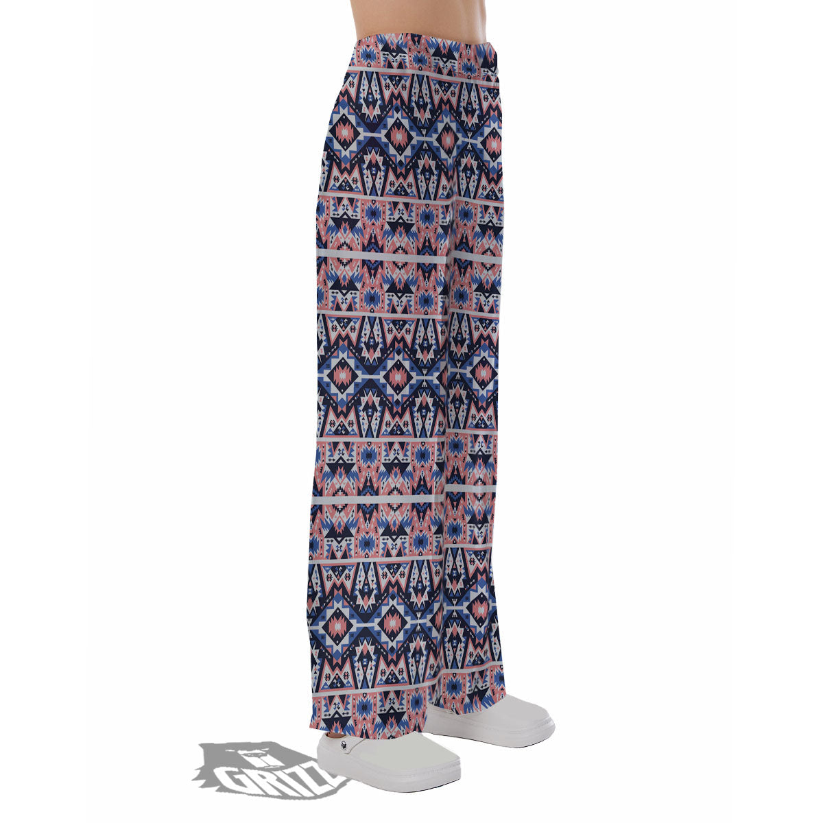 Southwestern Blue And Pink Print Pattern Pajama Pants-grizzshop