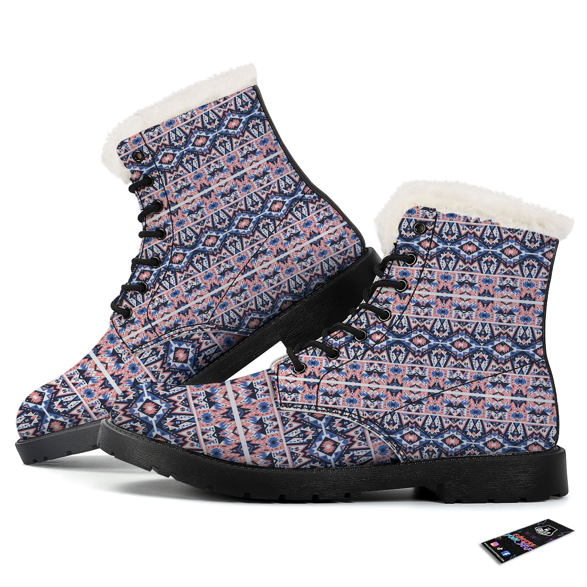 Southwestern Blue And Pink Print Pattern Winter Boots-grizzshop