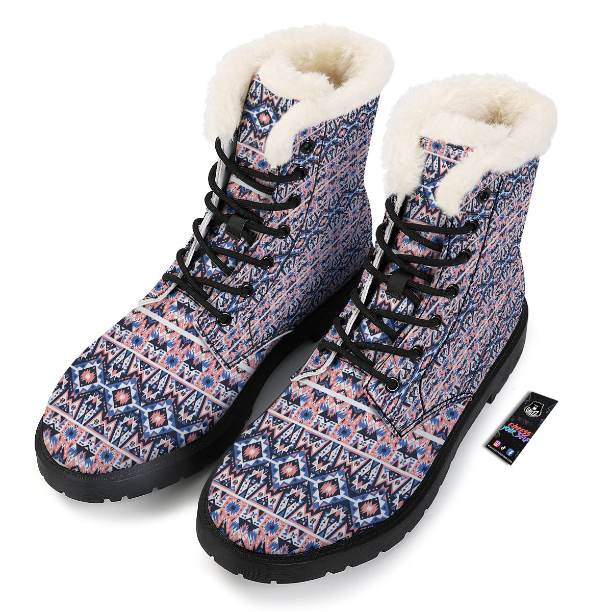 Southwestern Blue And Pink Print Pattern Winter Boots-grizzshop